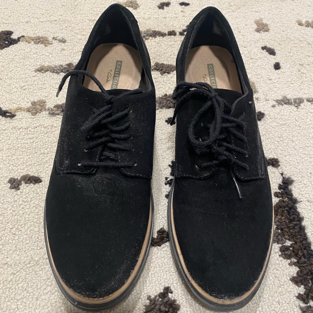 Clarks Black Suede Loafers